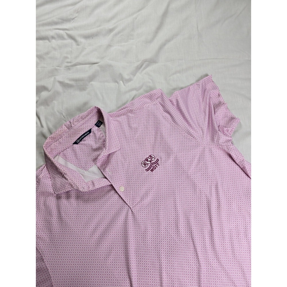 Cutter & Buck Polo Shirt Mens XL Pink Geometric Print WOTT Embroidered Stretch